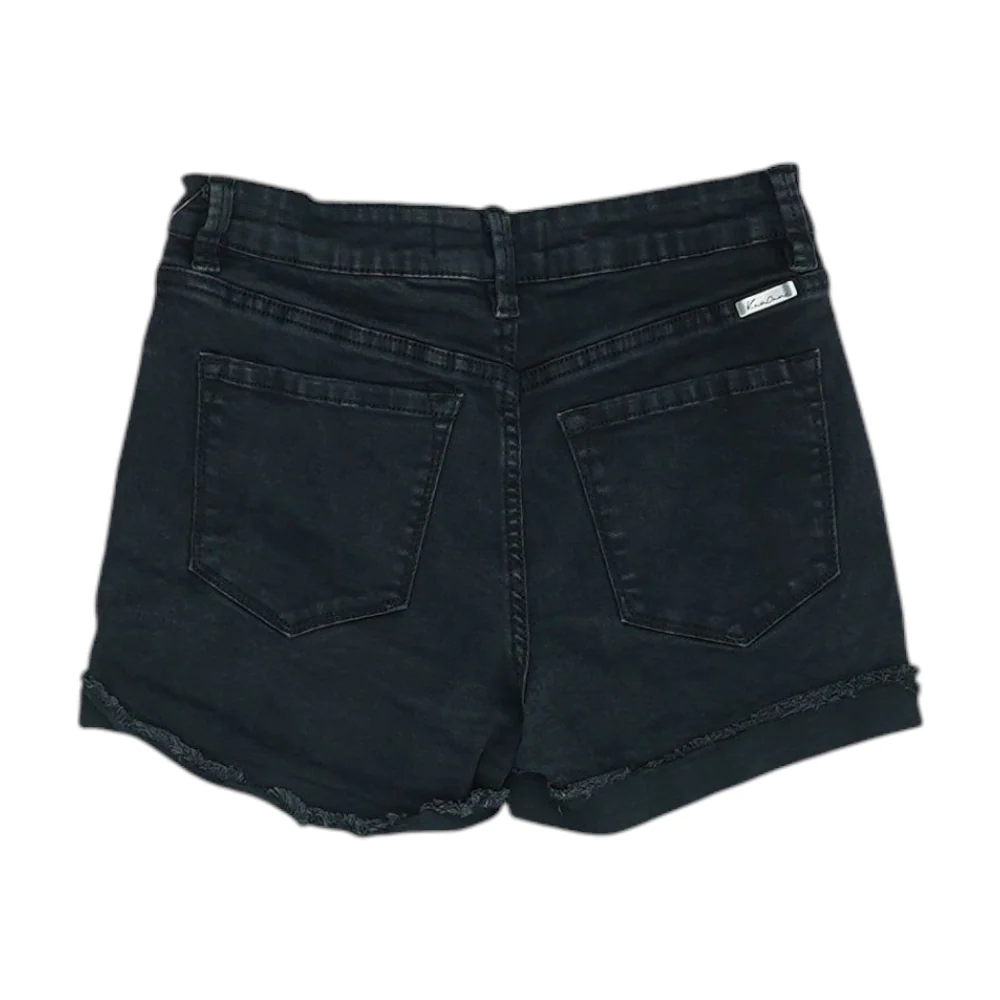 Black Solid Denim Shorts - Image 2