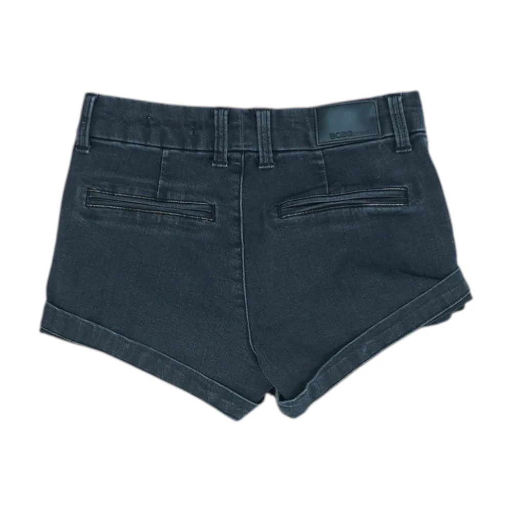 Black Solid Denim Shorts - Image 2