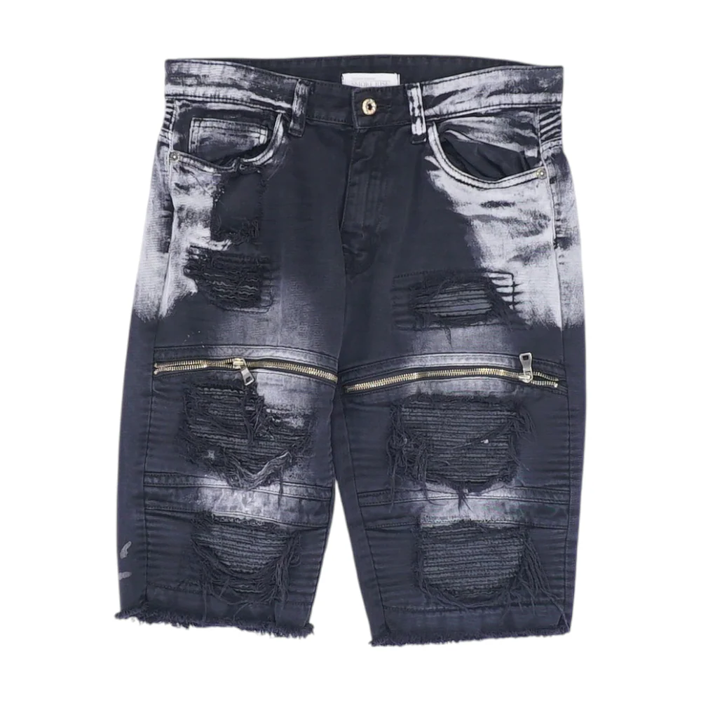 Black Color Block Denim Shorts
