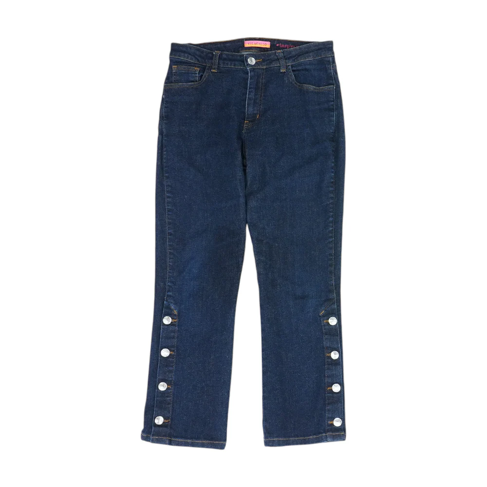 Blue Solid Denim Capris