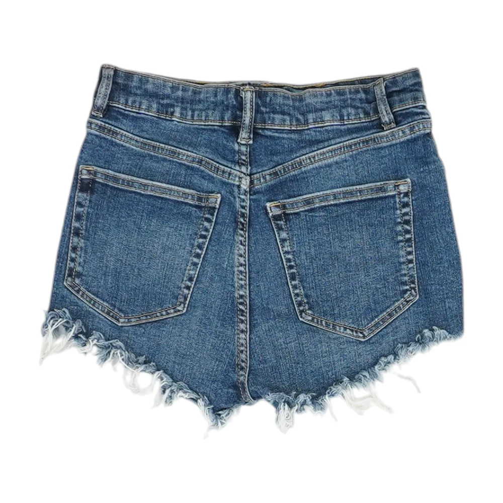Blue Solid Denim Shorts - Image 2