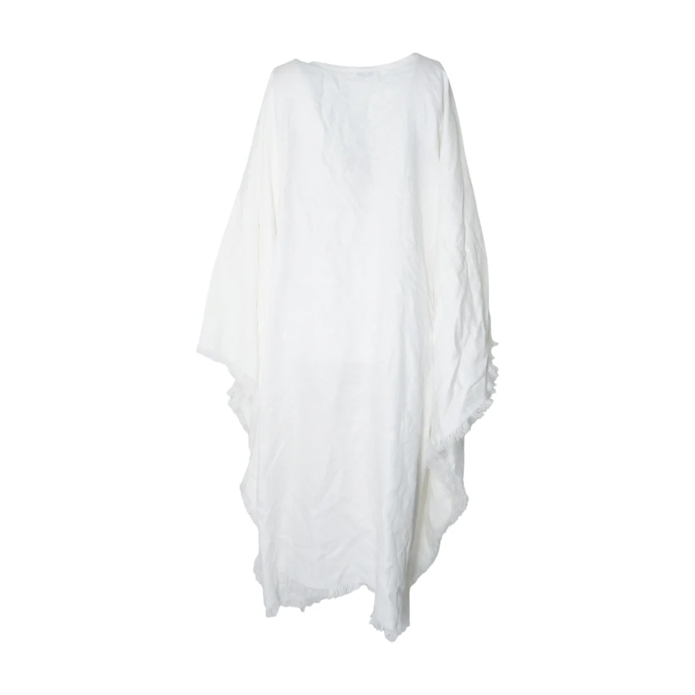 White Gloria Frayed Gathered Linen Maxi Dress - Image 2