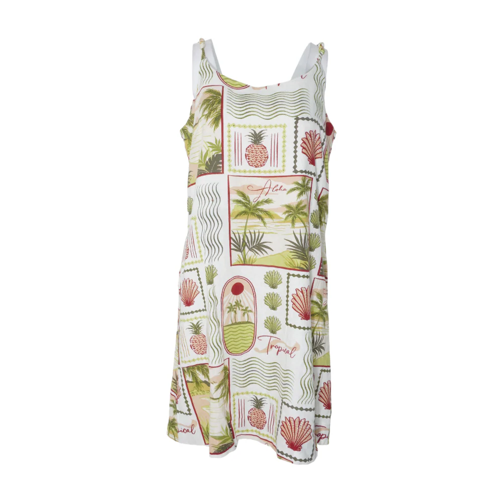 Beige Tropical Mini Dress