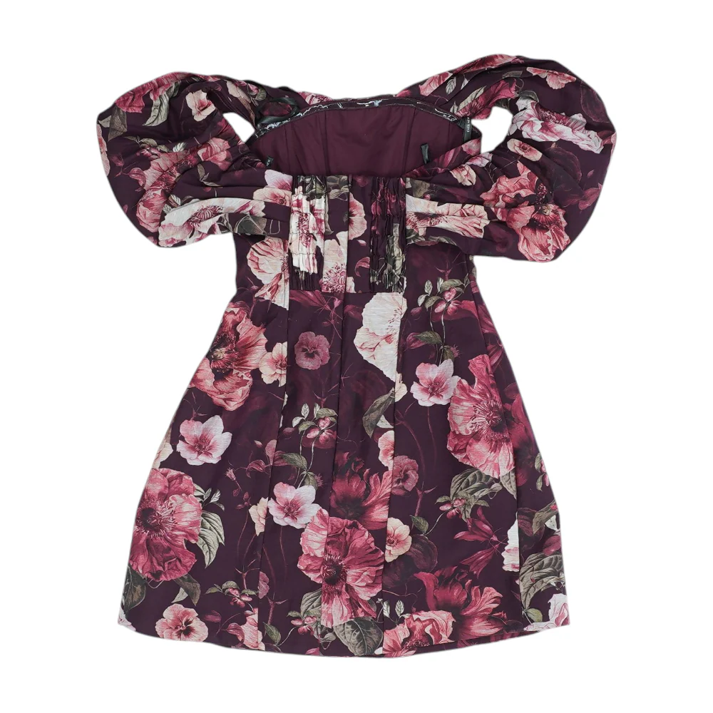 Maroon Floral Mini Dress - Image 2