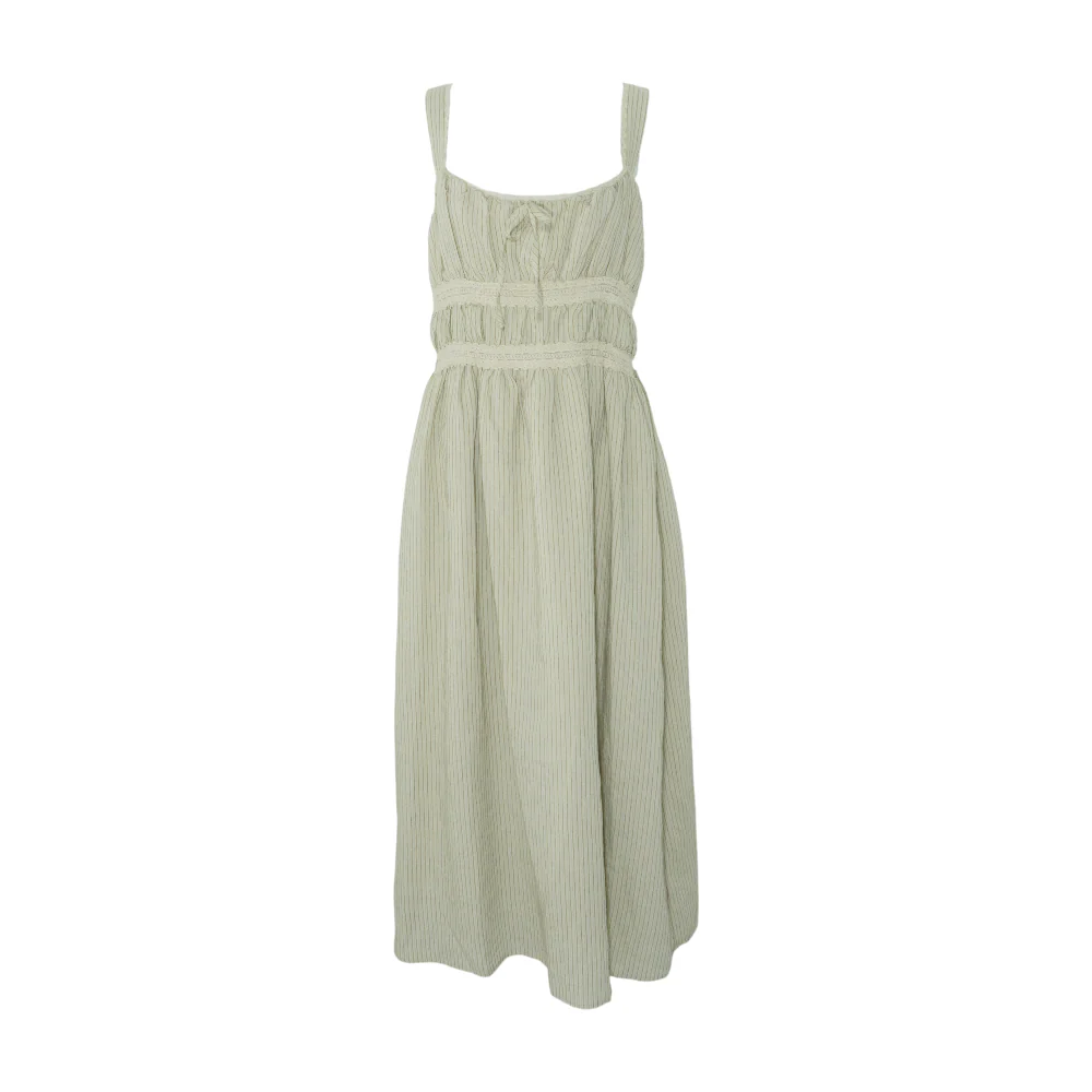 Beige Striped Midi Dress