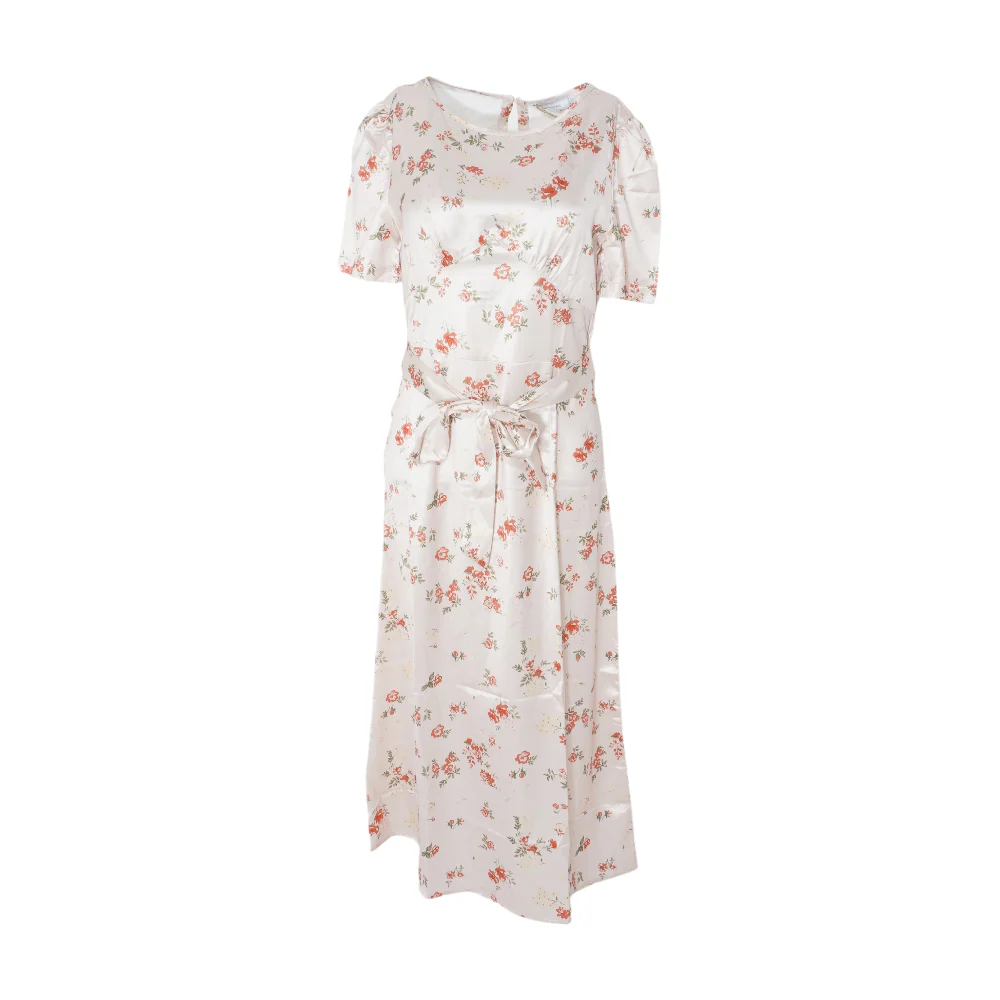 Beige Floral Midi Dress