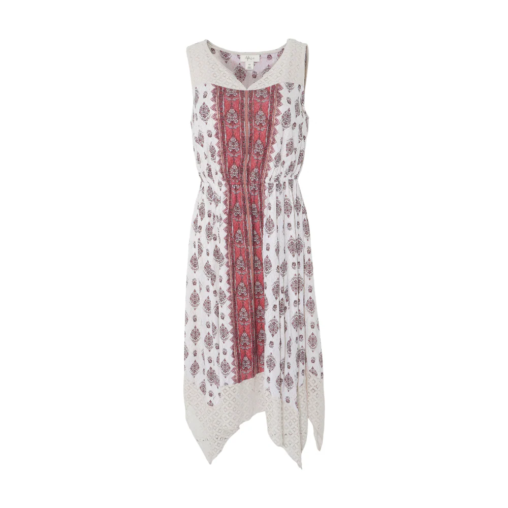 Beige Graphic Midi Dress