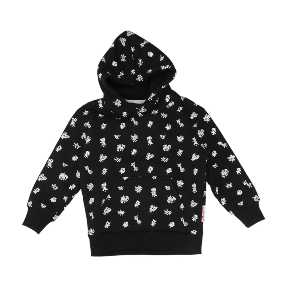 Black Print Hoodie Pullover