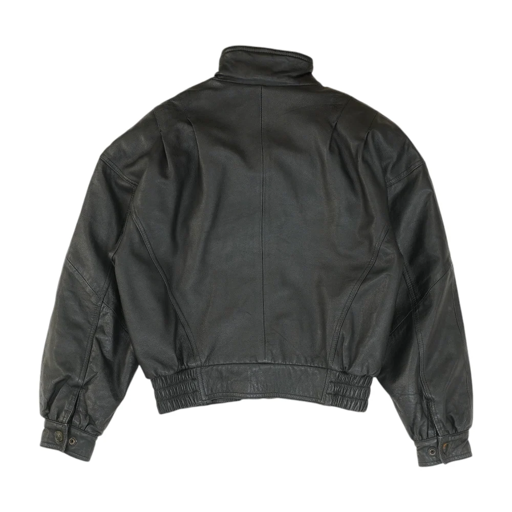 Black Solid Leather Jacket - Image 2