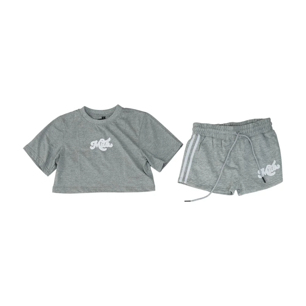 Gray Crewneck T-Shirt and Shorts Set