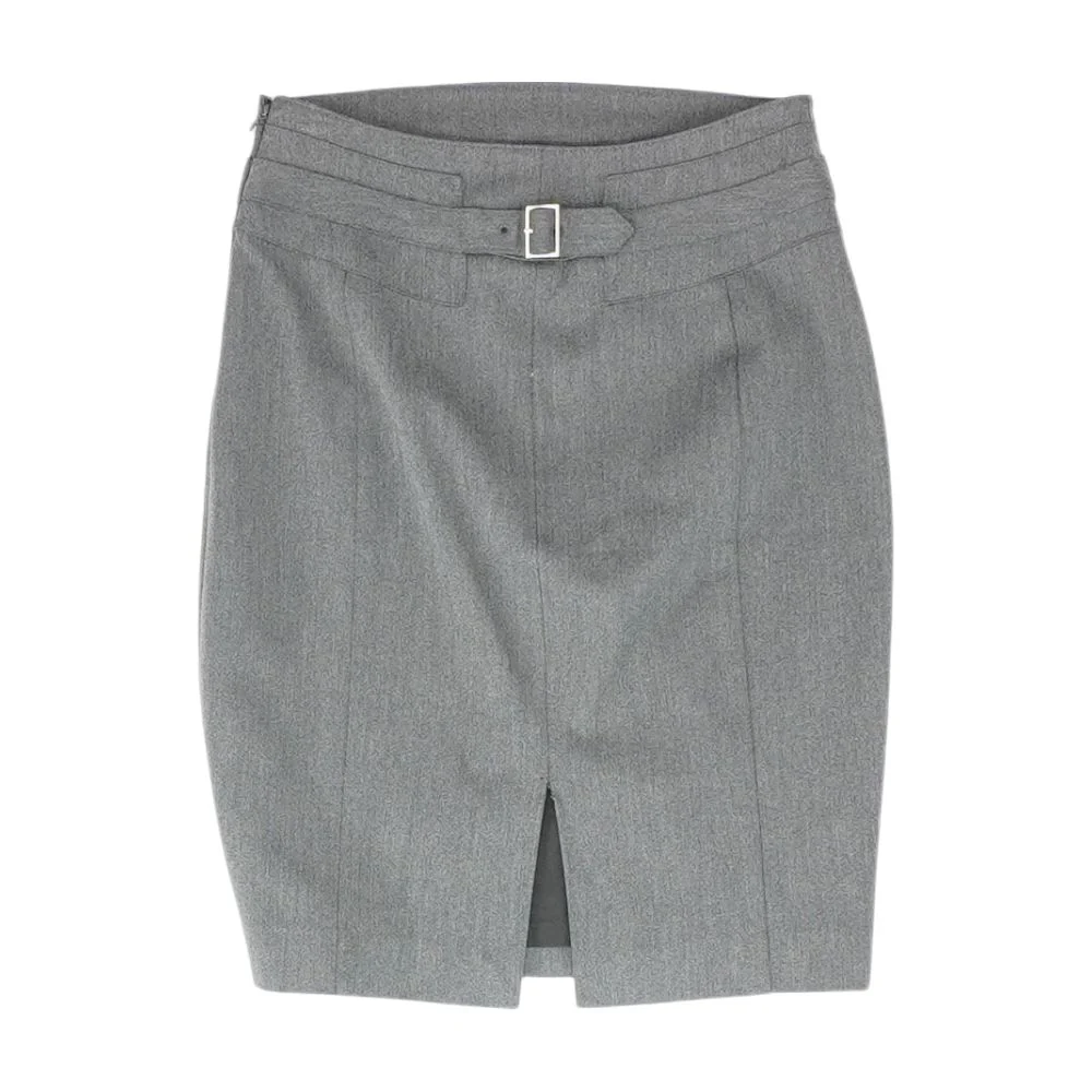 Gray Solid Midi Skirt - Image 2