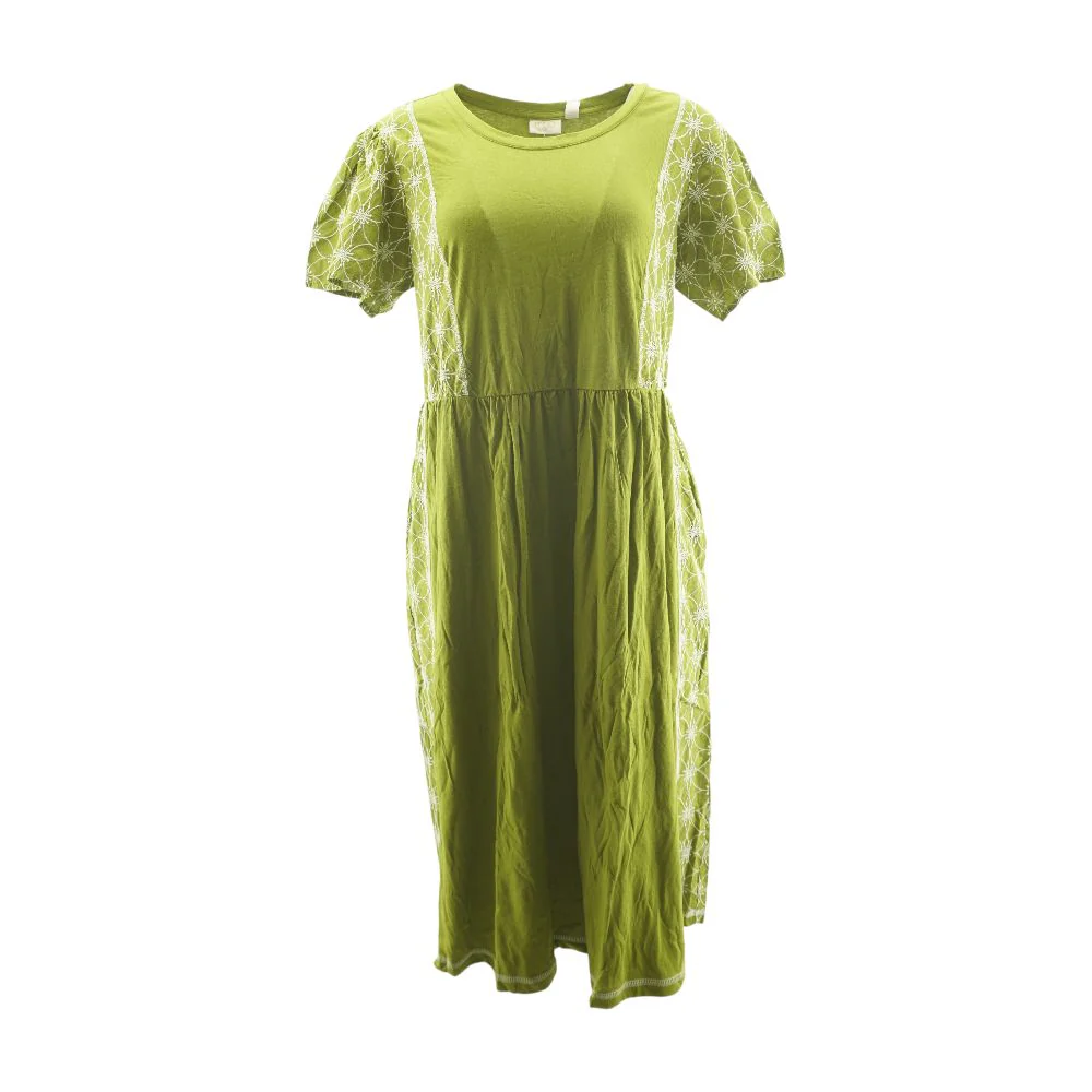 Green Embroidery Detail Midi Dress