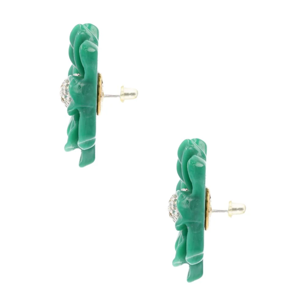 Green Flower Stud Earrings - Image 2