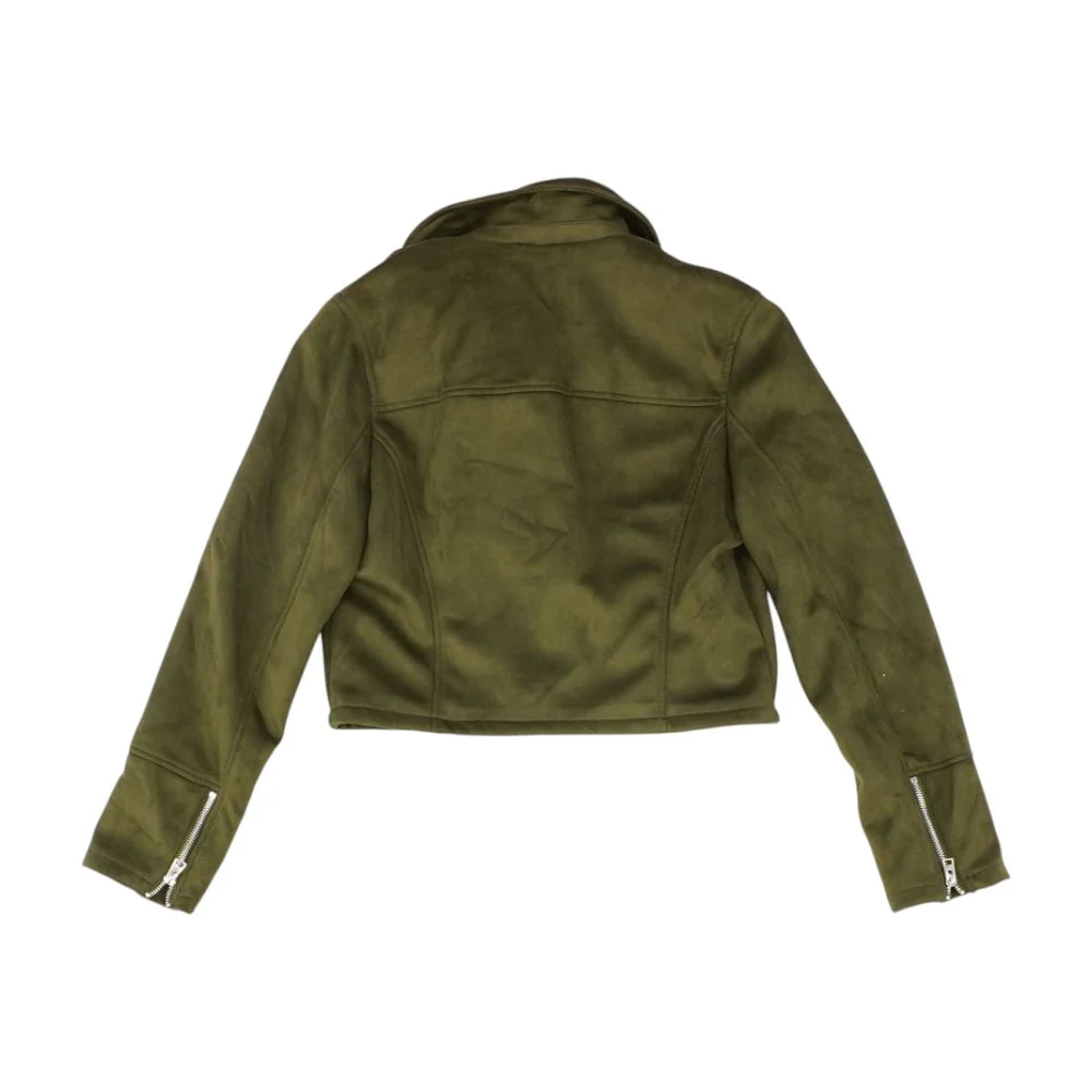 Green Solid Faux Leather Jacket - Image 2