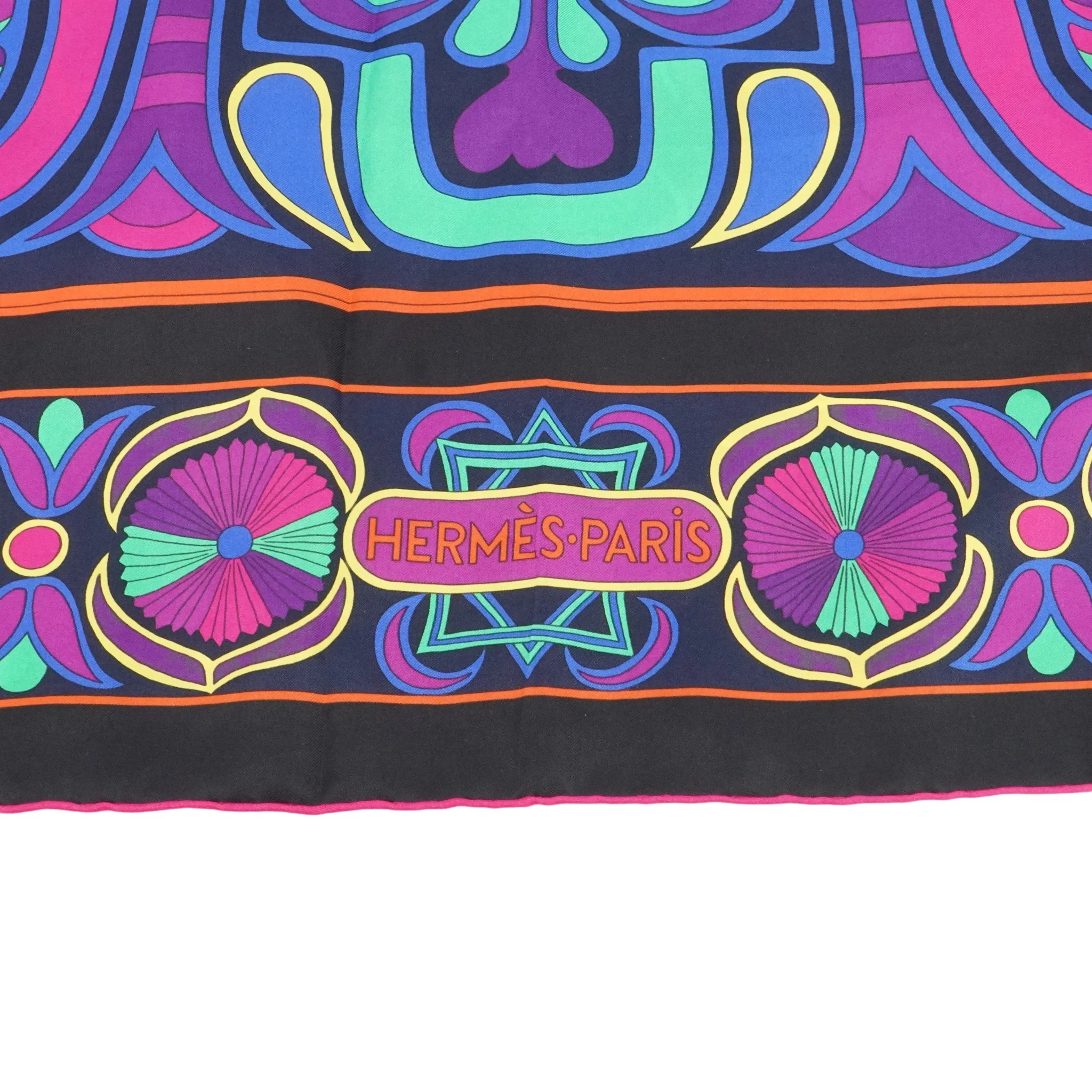 Henri D'Origny Carre Geant Folklore Scarf in Black 140 - Image 2