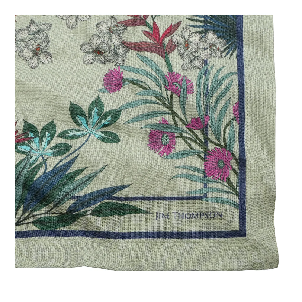 Green Floral 100%Linen Napkin - Image 3