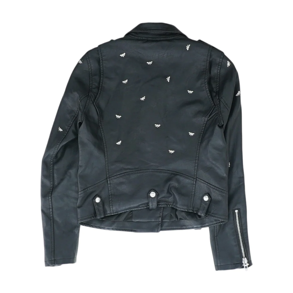 Black Solid Leather Jacket - Image 2