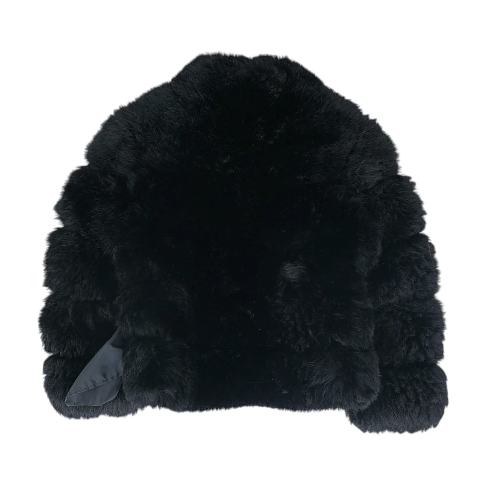 Black Solid Fur Jacket - Image 2