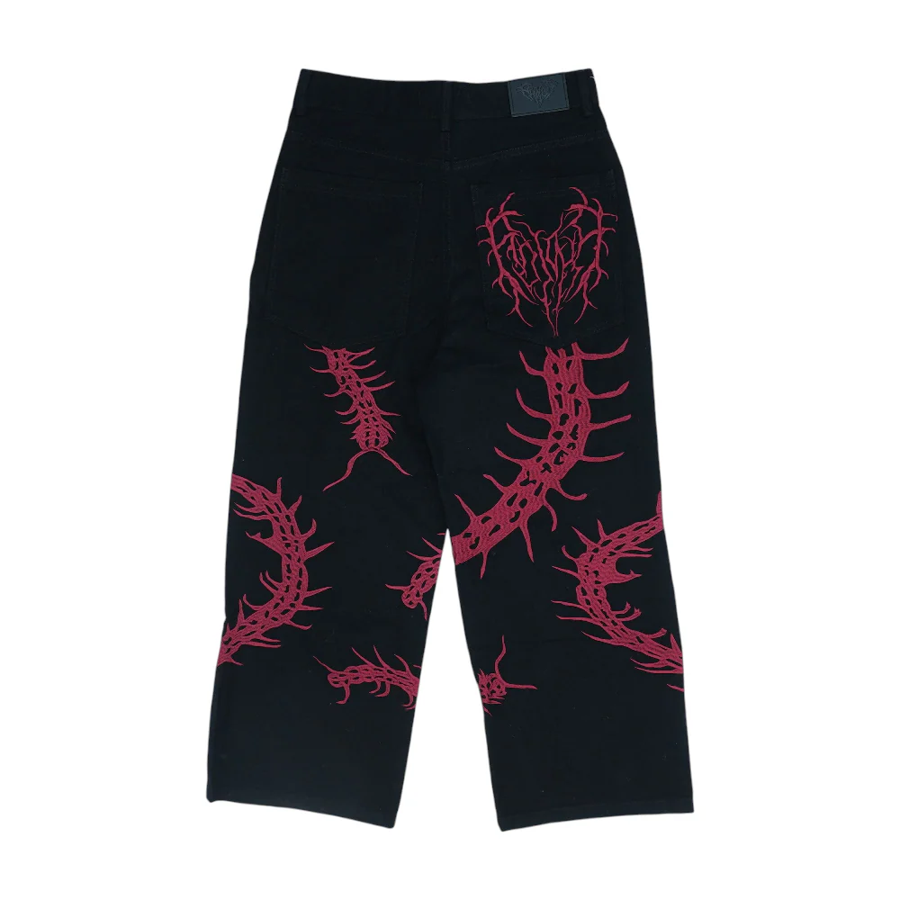 Black Print Wide Leg Jeans - Image 2
