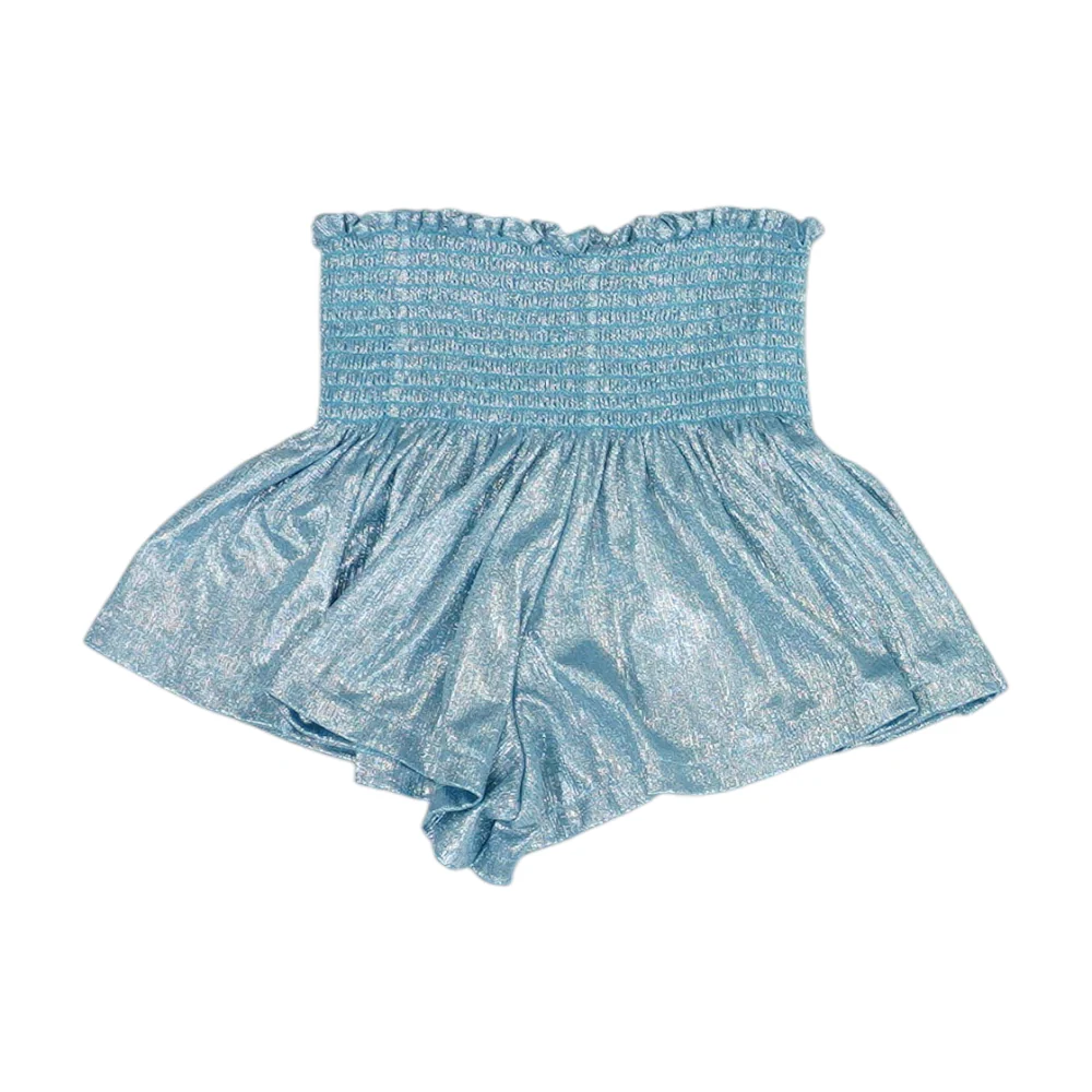 Blue Solid Knit Shorts - Image 2
