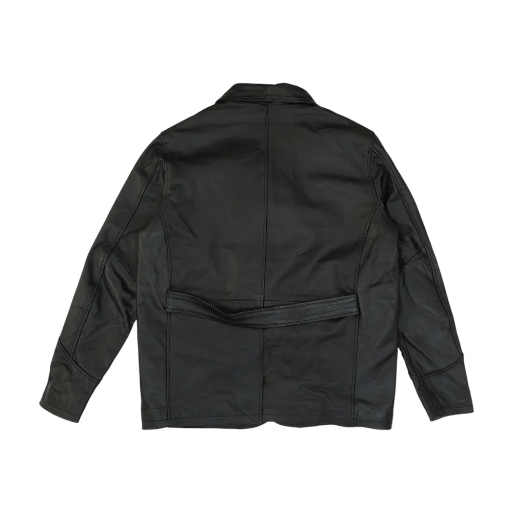 Black Solid Leather Jacket - Image 2