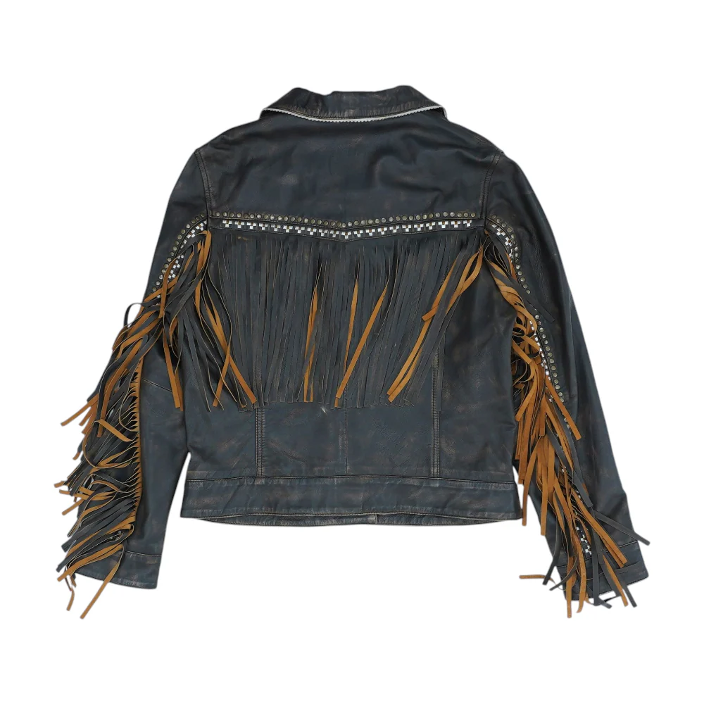 Brown Solid Leather Jacket - Image 2