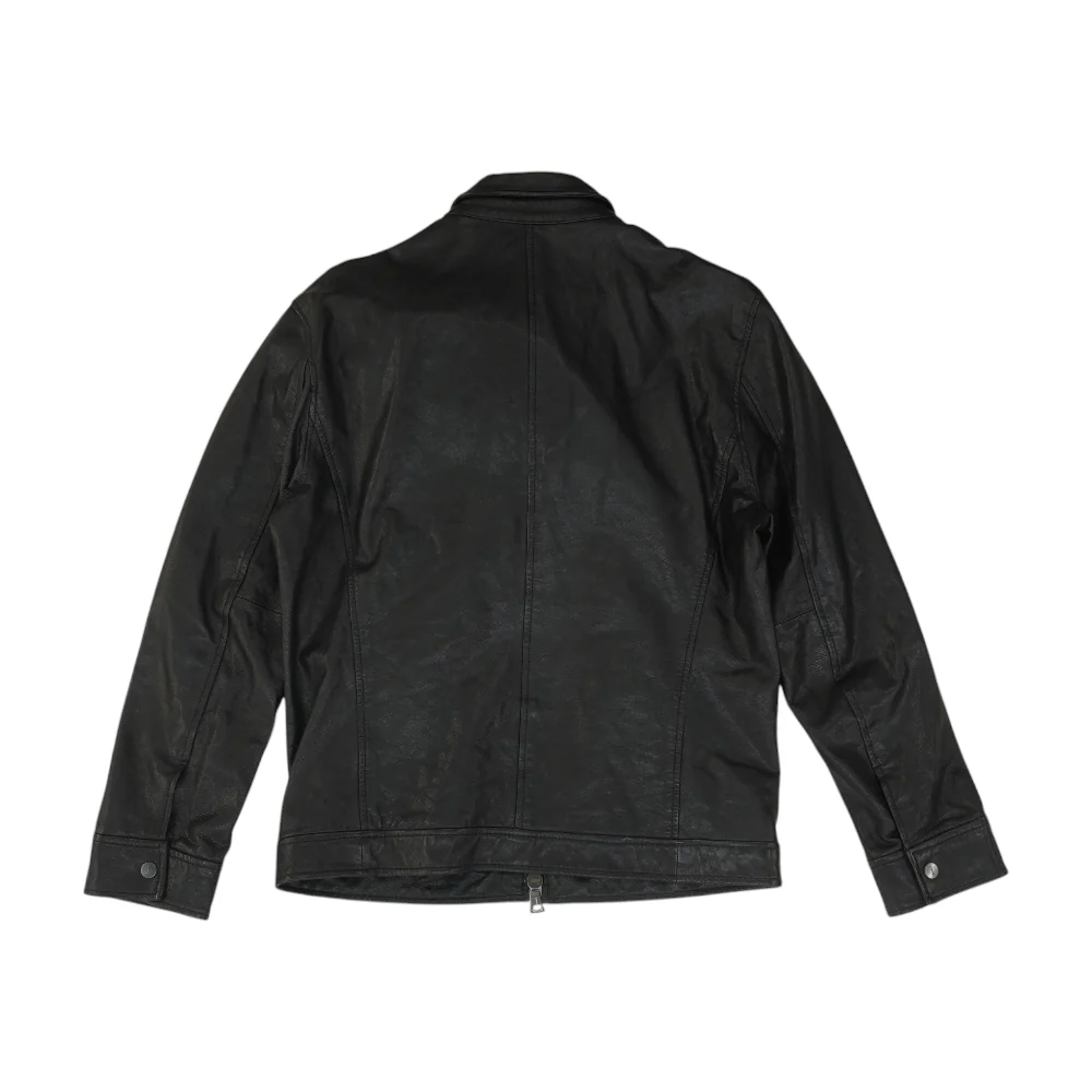 Black Solid Leather Jacket - Image 2