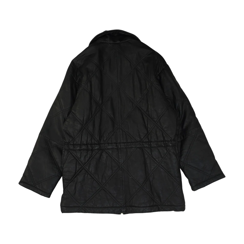 Vintage Black Solid Leather Jacket - Image 2