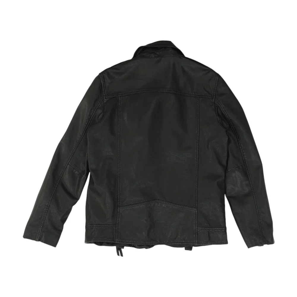 Black Solid Leather Jacket - Image 2