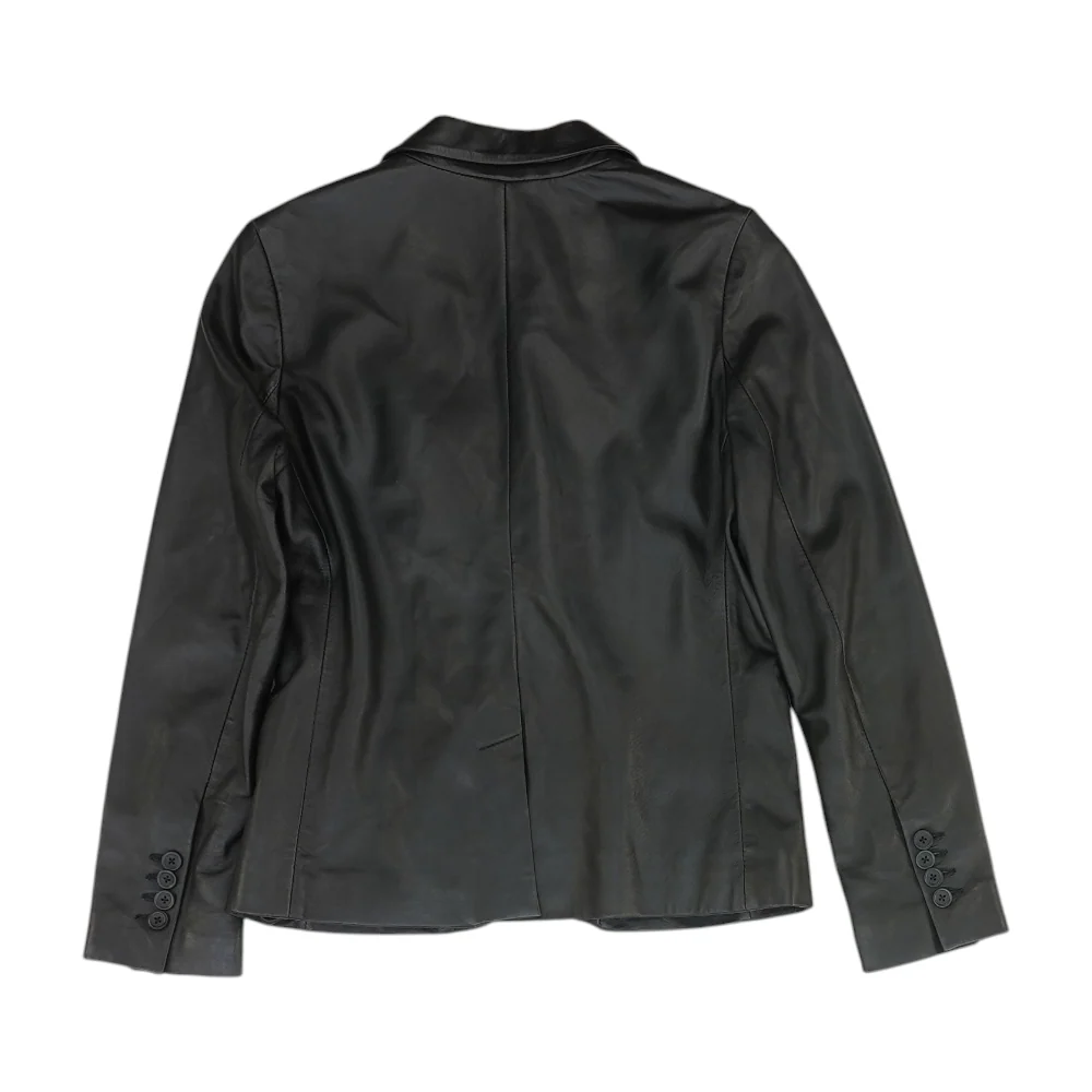 Black Solid Leather Jacket - Image 2