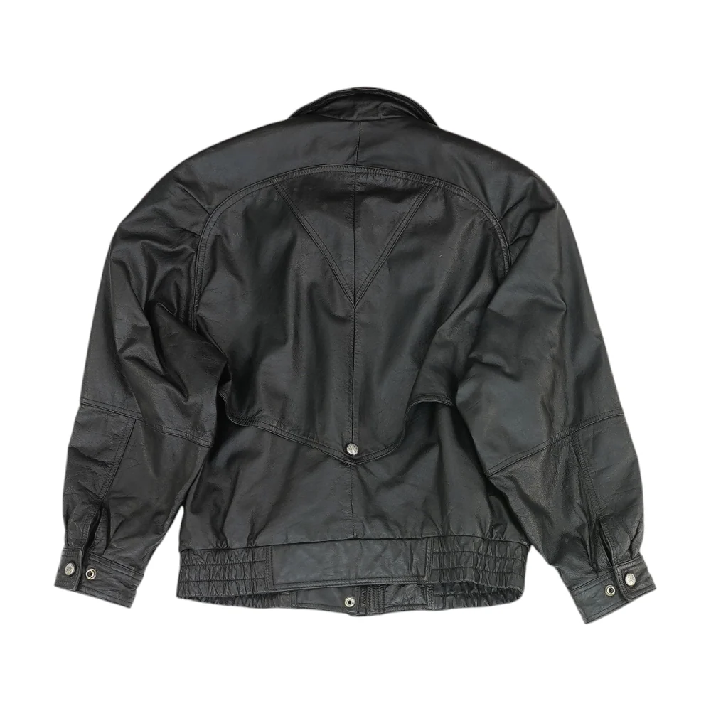 Black Solid Leather Jacket - Image 2
