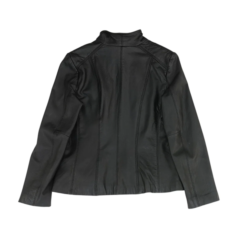 Black Solid Leather Jacket - Image 2