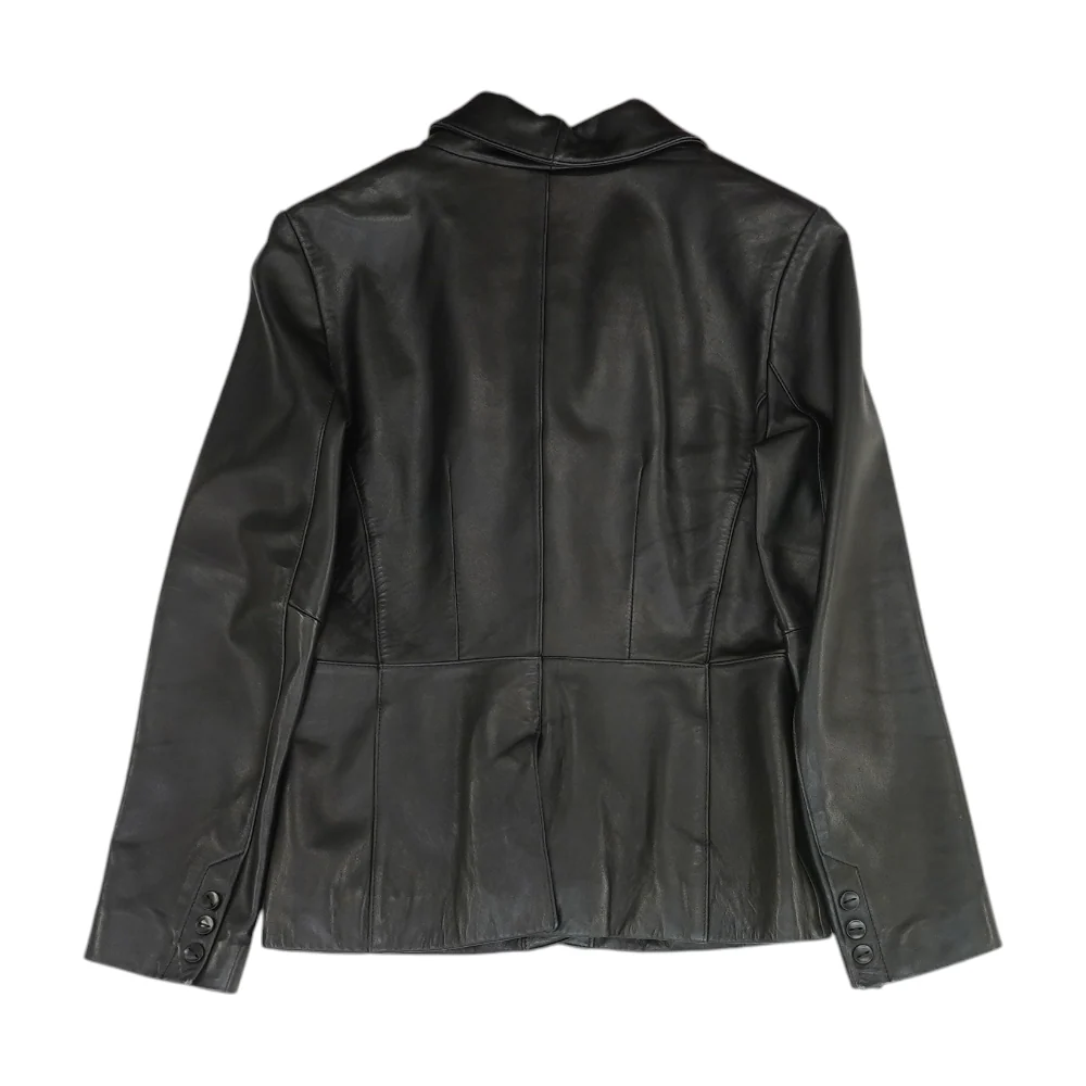 Black Solid Leather Jacket - Image 2