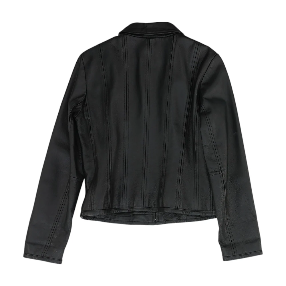Black Solid Leather Jacket - Image 2