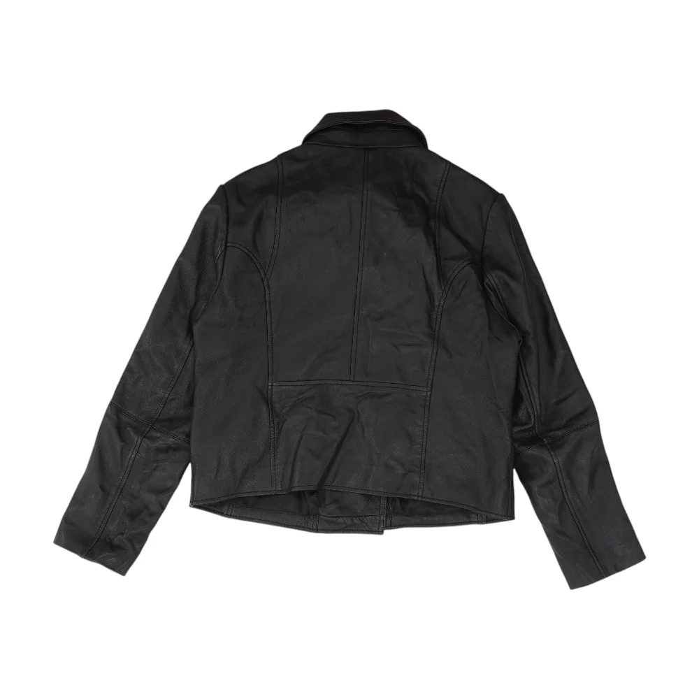 Black Solid Leather Jacket - Image 2