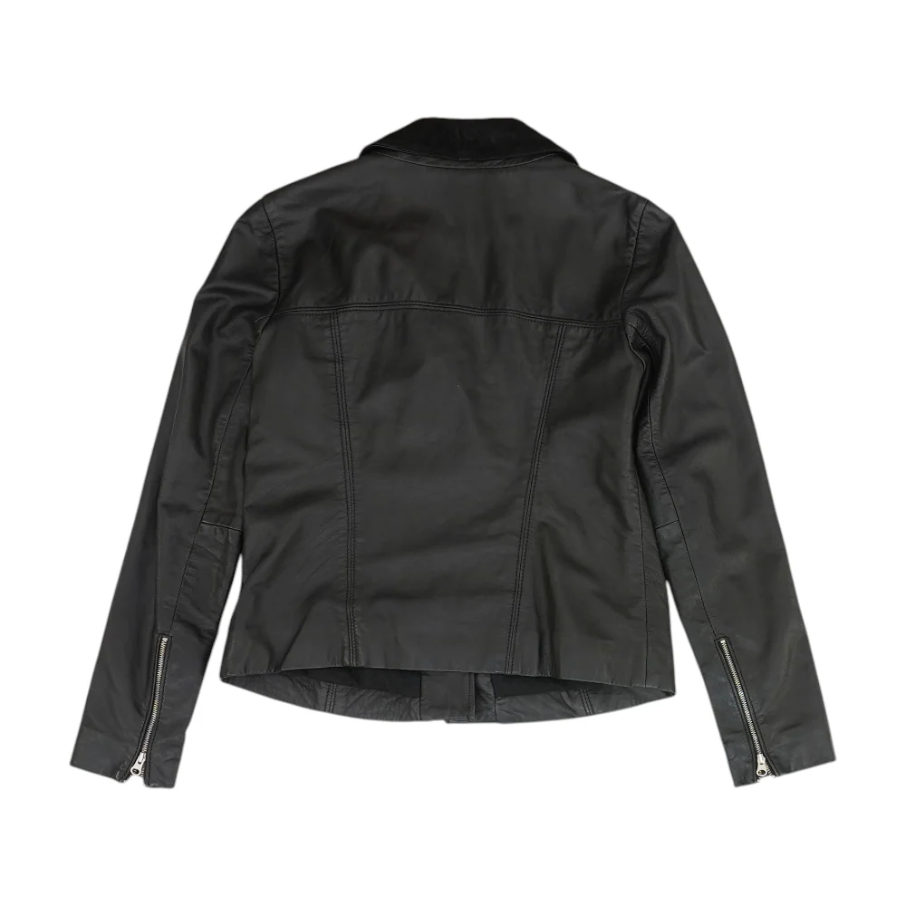 Black Solid Leather Jacket - Image 2