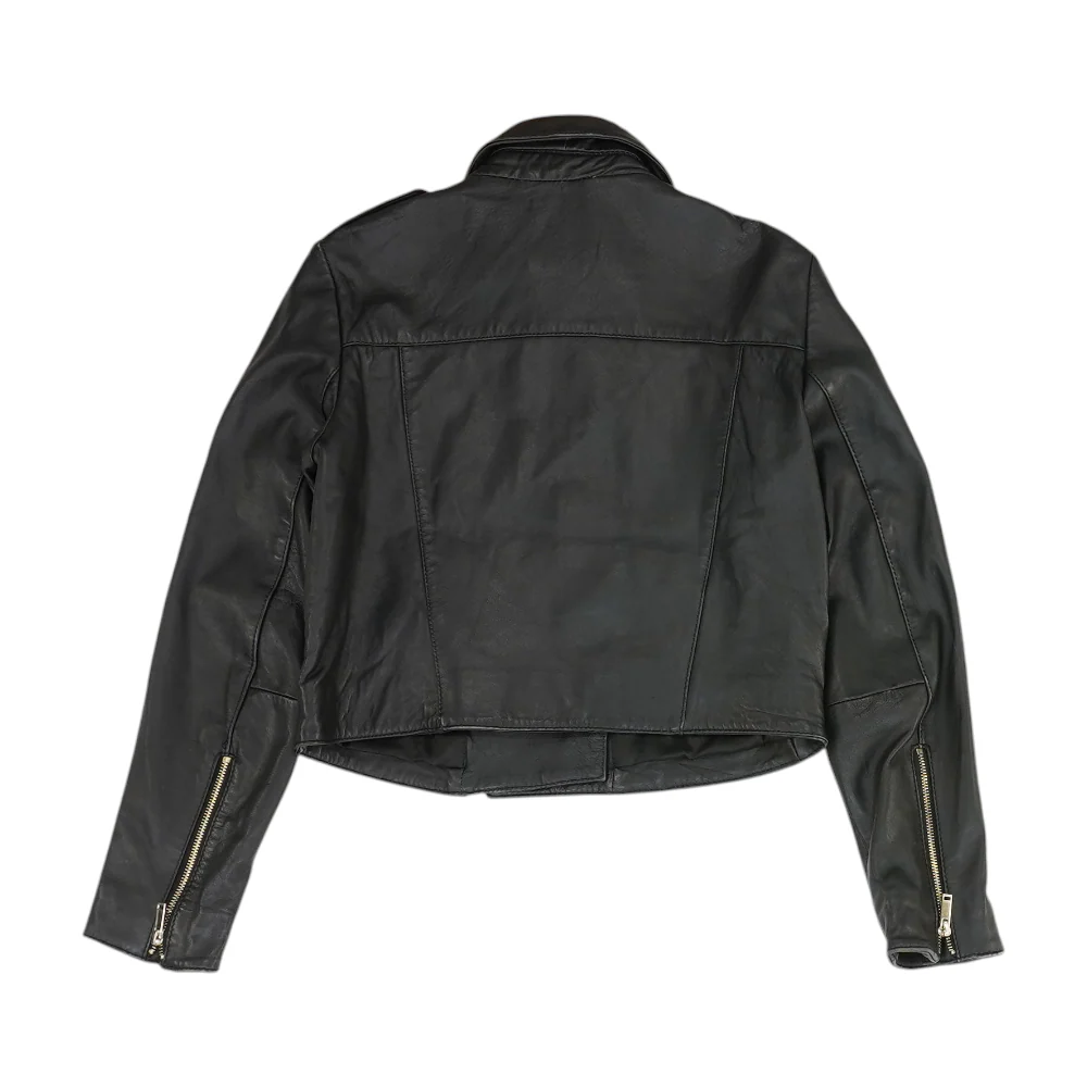 Black Solid Leather Jacket - Image 2