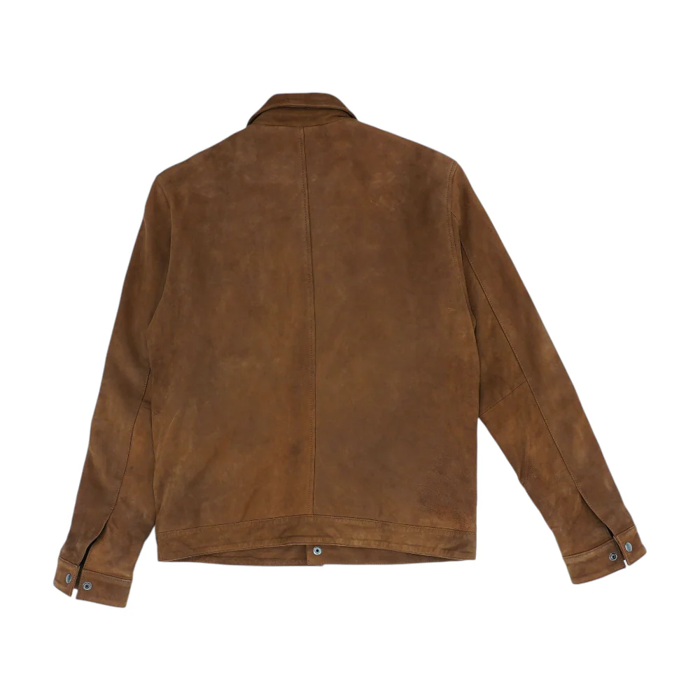 Brown Solid Leather Jacket - Image 2