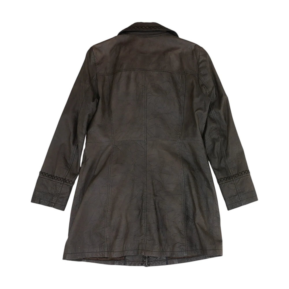 Brown Solid Leather Jacket - Image 2