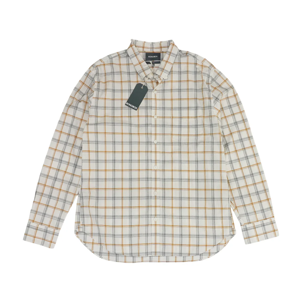 Beige Plaid Long Sleeve Button Down