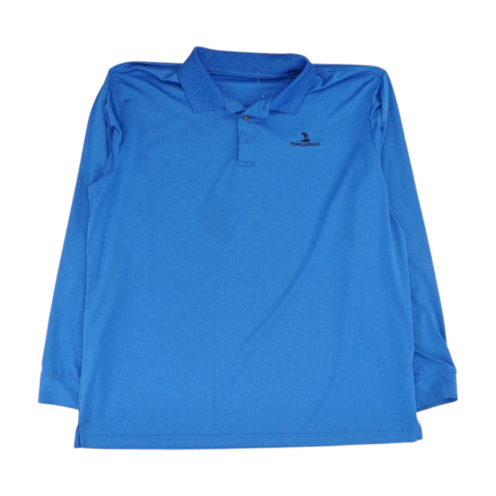 Blue Solid Long Sleeve Polo