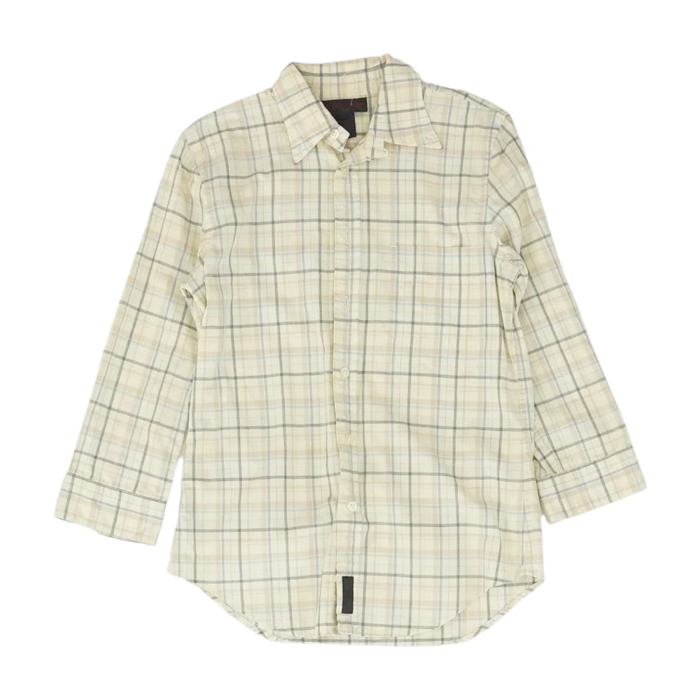 Vintage Beige Plaid Long Sleeve Button Down