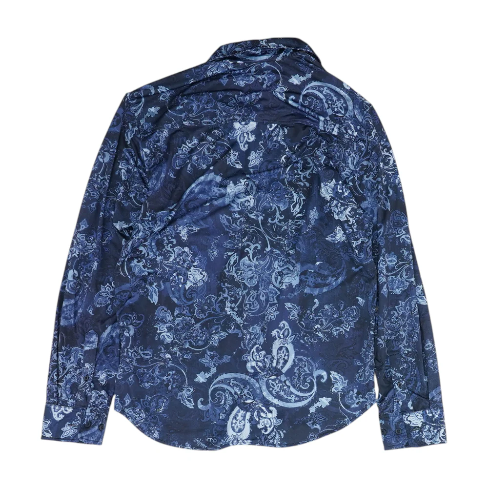 Navy Graphic Long Sleeve Button Down - Image 2