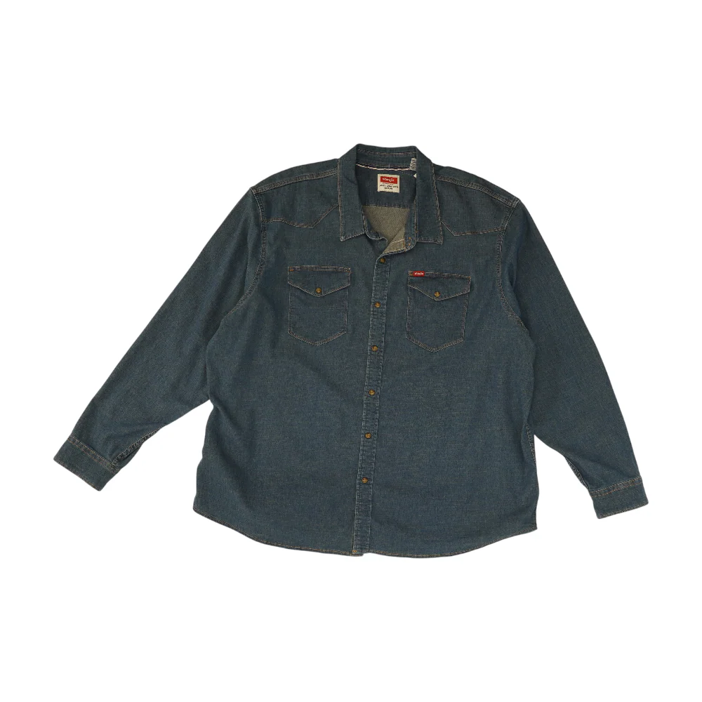 Blue Solid Long Sleeve Button Down