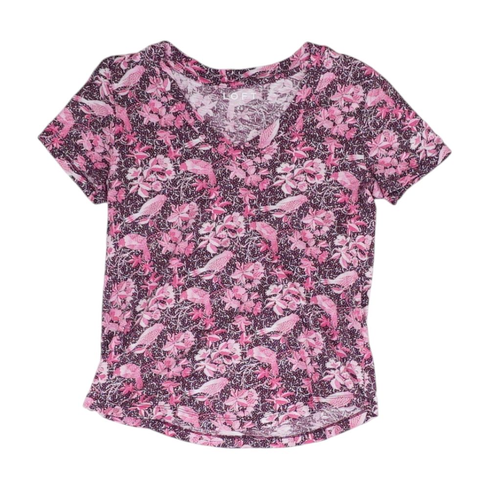 Mauve Floral V Neck T-Shirt