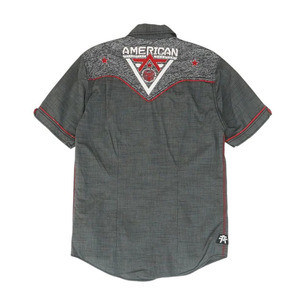 Gray Solid Short Sleeve Button Down - Image 2
