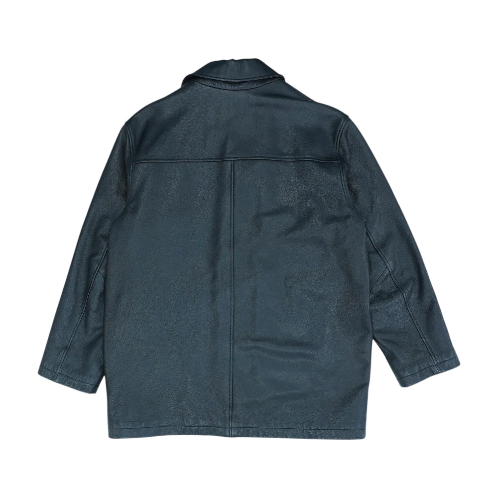 Black Solid Leather Jacket - Image 2