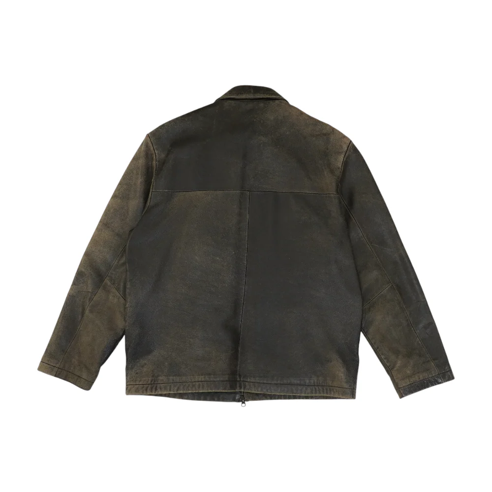 Brown Solid Leather Jacket - Image 2