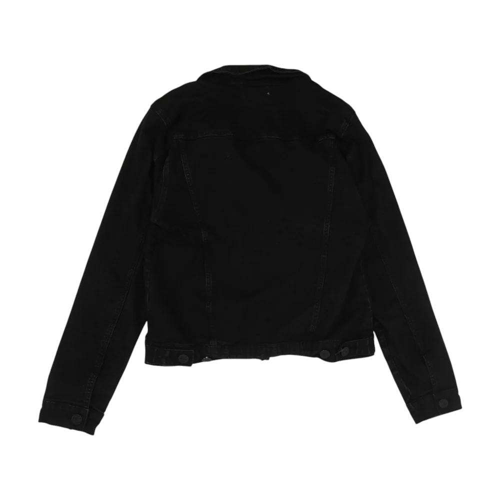 Black Solid Denim Jacket - Image 2