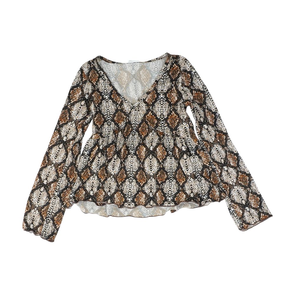 Multi Graphic Long Sleeve Blouse